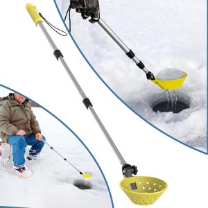 Huntury Retractable Ice Fishing Scoop Skimmer, Ice Scooper, Long Length, and Larger Spoon, No More Bending Over to Scoop Out Ice While Ice Fishing, Ice Fishing Gear