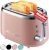 Mueller Retro Toaster 2 Slice with 7 Browning Levels and 3 Functions: Reheat, Defrost & Cancel, Stainless Steel Features, Removable Crumb Tray, Under Base Cord Storage, Pink