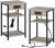 Rolanstar End Table with Charging Station, Set of 2 Nightstand with 3 Storage Shelves, Narrow Side Table with USB Ports & Power Outlets, Small Sofa Table for Living Room or Bedroom, Greige