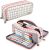 SeBeLi Pen Case Big Capacity 3 Compartments Pouch Stationery Art Pen Bag for Women Study Office Supplies – Plaid White