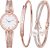 Souarts Women’s Gift Set-Rhinestone Watch Free Engraving Bracelet Forever Love Faux Pearls Bracelet Jewelry Watch Set