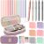 27 Pcs Aesthetic School Supplies Include 12 Pcs Aesthetic Highlighters Bible 1 Big apacity Pen Case Bag 5 Pcs Retractable Quick Dry Gel Ink Pens 9 Pcs Clear Sticky Tabs for School Office Home (Purple)