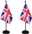 UK British Deluxe Desk Flag Set Small Mini United Kingdom Miniature Table Desktop Flags With Solid Pole, Black Base and Spear Top(2 Pack)