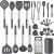 LIANYU 27 PCS Cooking Kitchen Utensils Set with Holder, Silicone Kitchen Utensils Spatula Set with Stainless Steel Handle, Kitchen Cooking Gadgets Tools for Nonstick Cookware Set, Heat Resistant, Gray