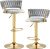 Finnhomy Gold Velvet Bar Stools Set of 2, 360° Swivel Barstools with Footrest and Woven Low Back, Adjustable Counter Height Armless Upholstered Modern Bar Chairs for Home Bar, Kitchen Island, Grey
