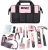 DNA MOTORING 44-Piece Pink Tool Set – Cordless Screwdriver and Household Tool Kit with Canvas Storage Bag for DIY Home Repairing, Gift for Women Girls Ladies, TOOLS-00205